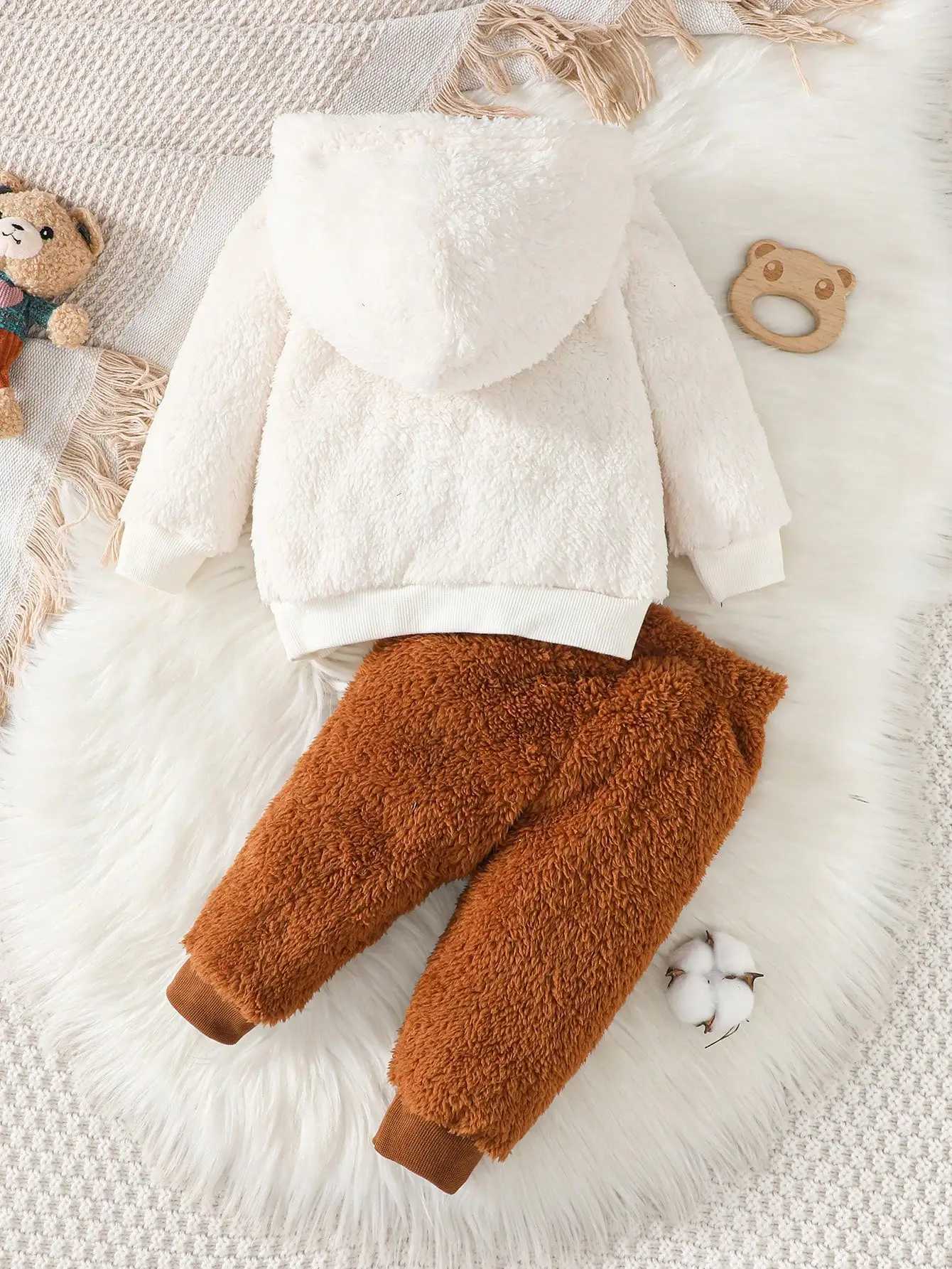 Clothing Sets New Baby Girl Winter Casual Daily Cute Little Bear Fur Thick Design Suitable For Travel 2-Piece Set H241126