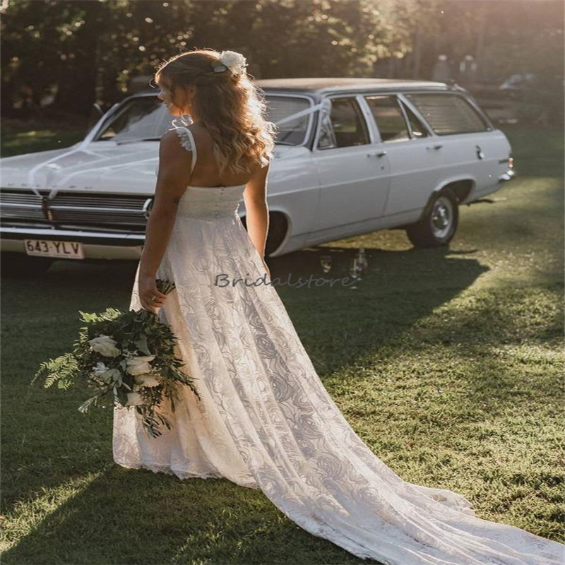 Fulllace Boho Fairy Wedding Dresses 2024 Sexy Spaghetti Straps Celtic Hippies Bohemian Bridal Dresses Civil Gatsby Destination Beach Bride Robe De Mar