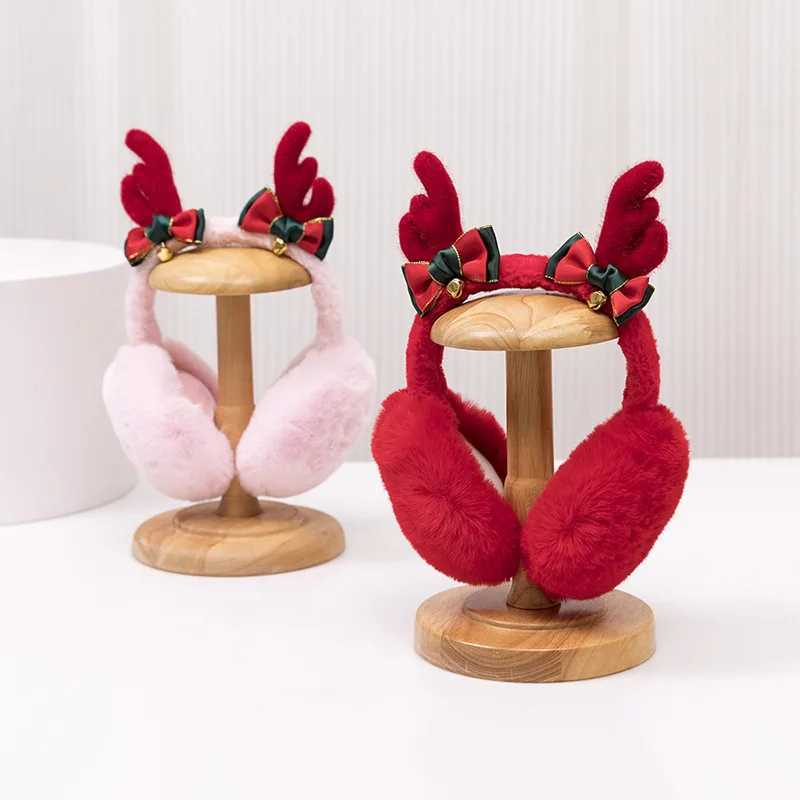 Christmas Foldable Plush Antler Earmuffs Women Warm Earmuffs Cartoon Deer Horn Bow Earfl Student Cold Protection Ear CoverXJ241126