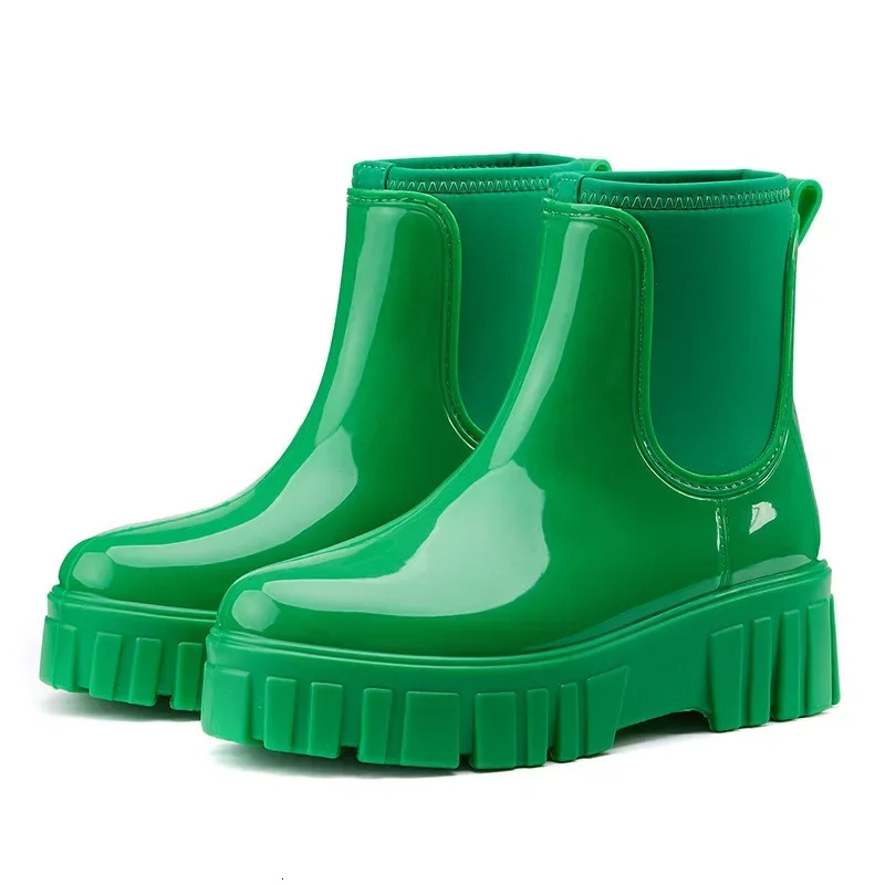 Womens rubber boots platform foot rain shoes womens waterproof Chelsea boots womens Galohes work garden water shoes 241126