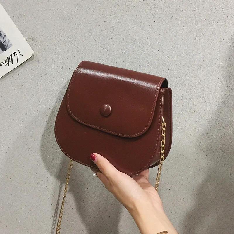Totes Pu Women Bags Wild Solid Color Shoulder Simple Chain Fashion Ladies Diagonal Mini Retro Small zhanyishengli