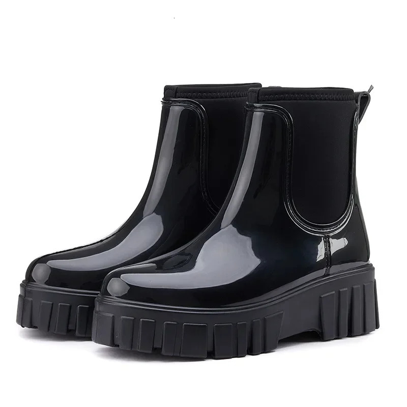 Womens rubber boots platform foot rain shoes womens waterproof Chelsea boots womens Galohes work garden water shoes 241126