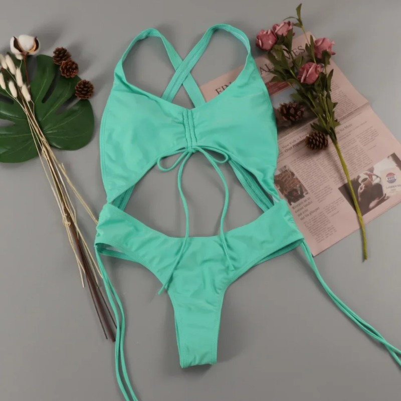 2024 NEW Women's 2021BINIKI New One-Piece Swimsuit Color Ladies Large Size Swimsuitfor Bikini Solid