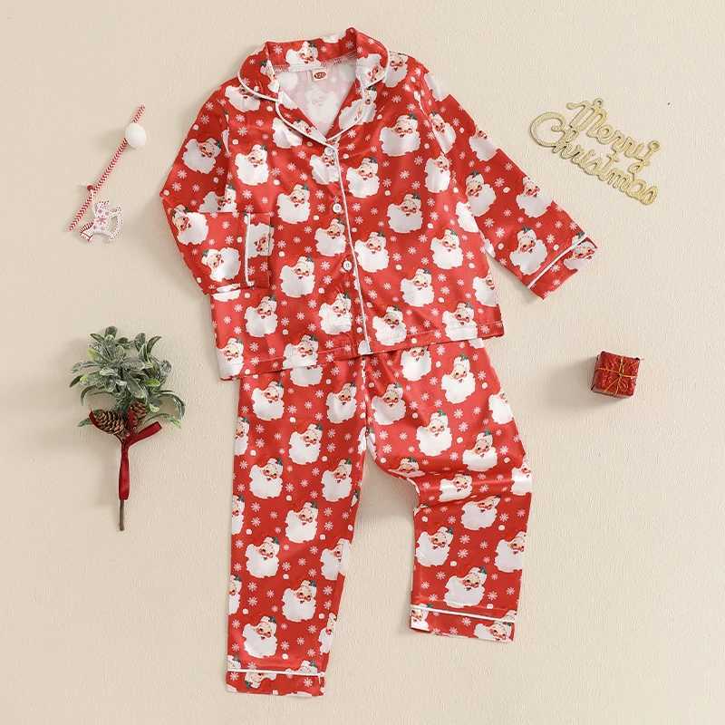 Clothing Sets Kids Girls Boys Christmas Pajamas Set Fall Winter Santa Print Shirts Tops and Long Pants 2 Pieces Loungewear Sleepwear for 3-7Y H241126