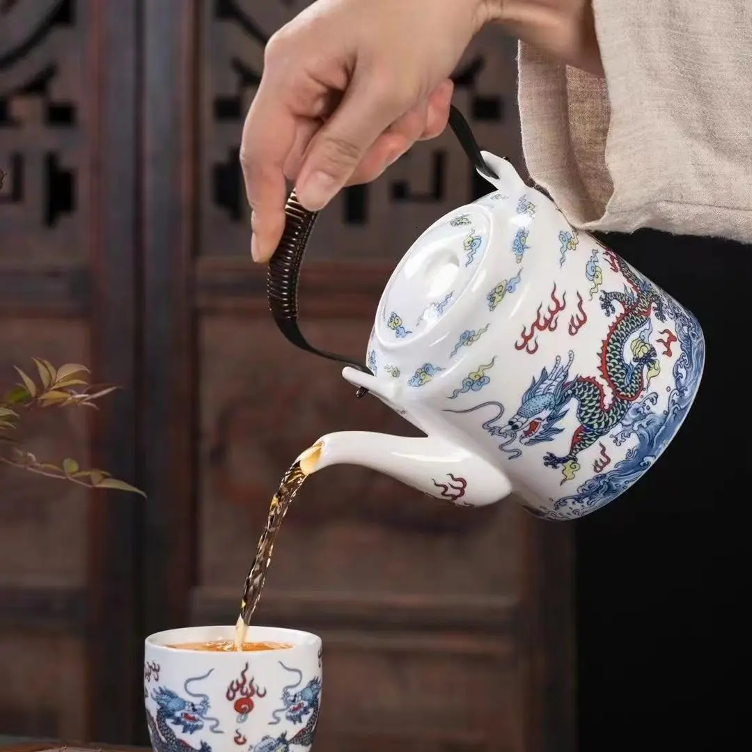 Jade Porcelain Tea Set Large Size Making Tea Pot and Cup Blue and White Ceramic Girder Teapot and Teacup Teaware Chinese 241125