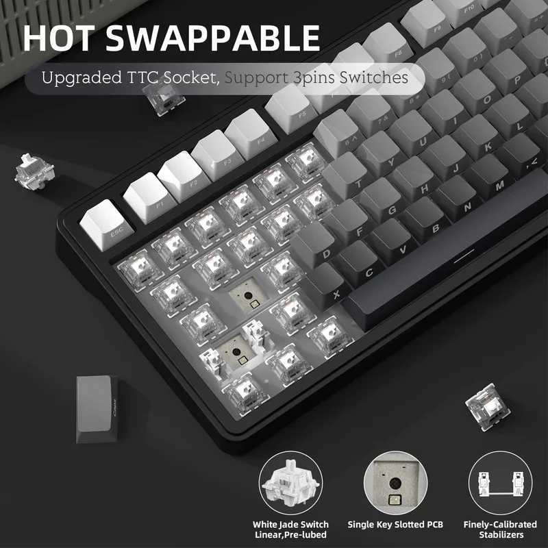 Attack SHARK X85 mechanical keyboard 2.4G three mode RGB effect TFT sn metal knob fl key hot switch win Y241126