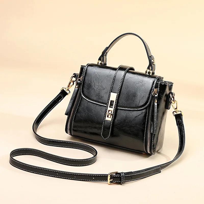 Genuine Leather Women bag y Handbags Double Zipper Ladies Shoulder Bags Lock decoration Real Cowhide Handbag Bolso de mano 241125