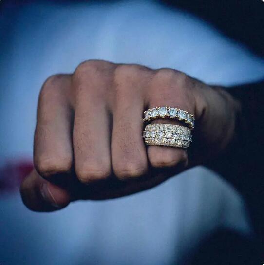 New Bling Round CZ Charm Ring Silver Color Iced Out Cubic Zirconia Finger Men Men Fashion Hip Hop Punk Jewelry
