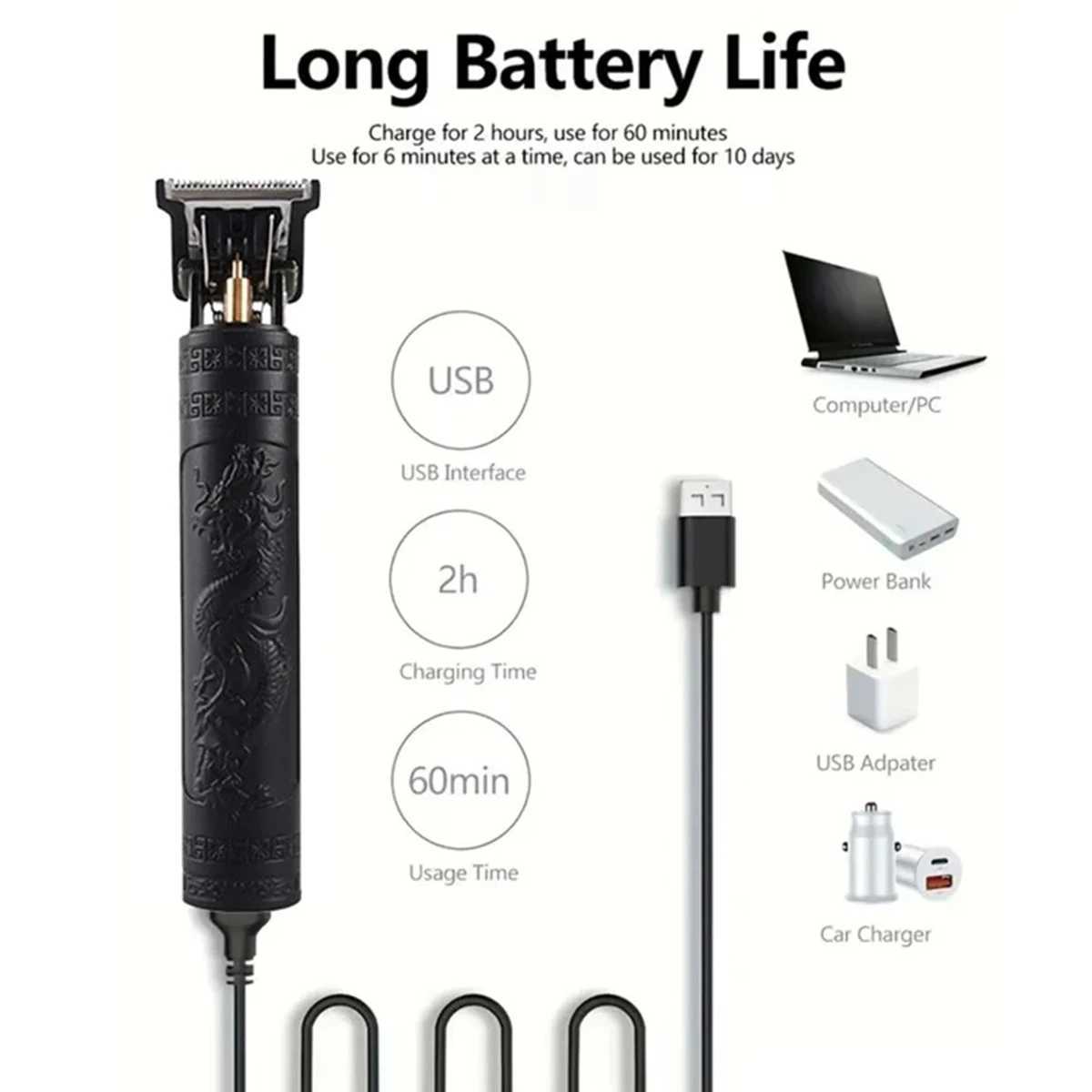 1PC Professional Hair Trimmer Wireless Electric Hair Clipper Beard Shaver Men Hair Cutting Machine BarberXJ241207