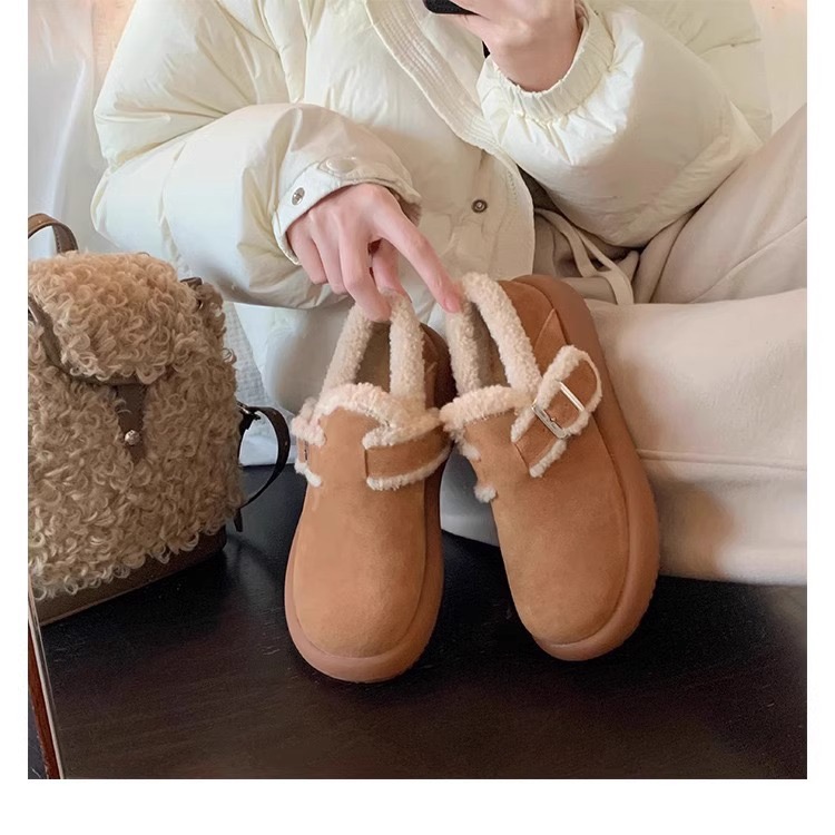 white woman snow fur designer metal chains lambwool moccasins flats platform cotton shoes for women plush loafers