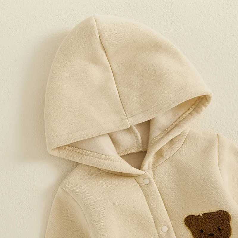 Clothing Sets Newborn Baby Boy Girl Hooded Jumpsuit Fall Winter Clothes Cute Bear Embroidered Long Sleeve Button down Rompers H241126