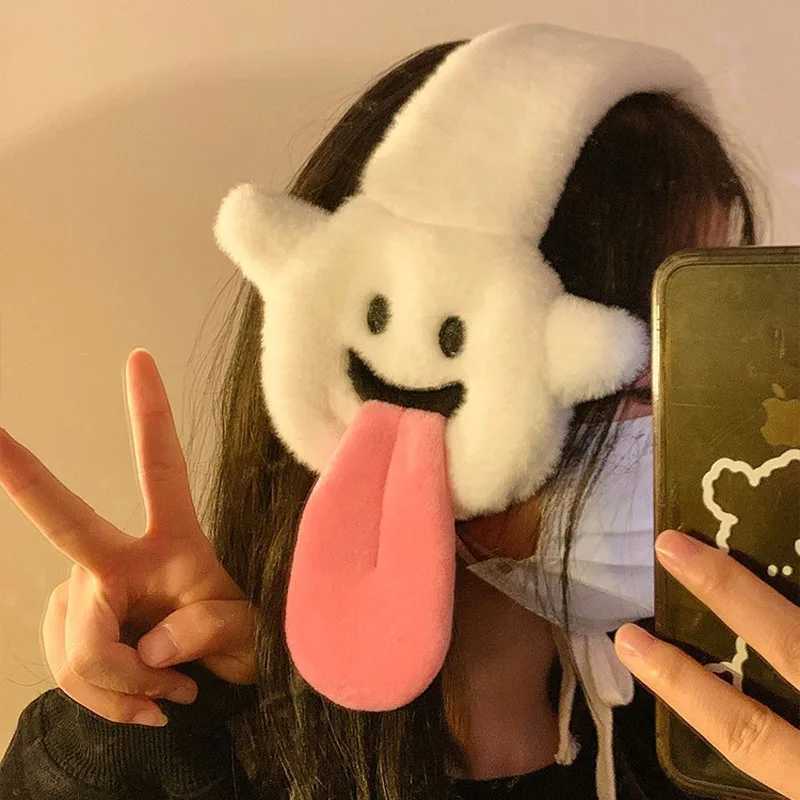 Winter cartoon funny tongue spitting plush earmuffs for women autumn and winter warm ear protection earmuffsXJ241126