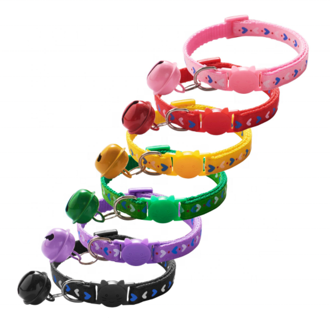 Upgraded Big Bell Hot Selling Printed Cat Paw Design multiple colour adjustable Pet Collar nylon cat dog collar