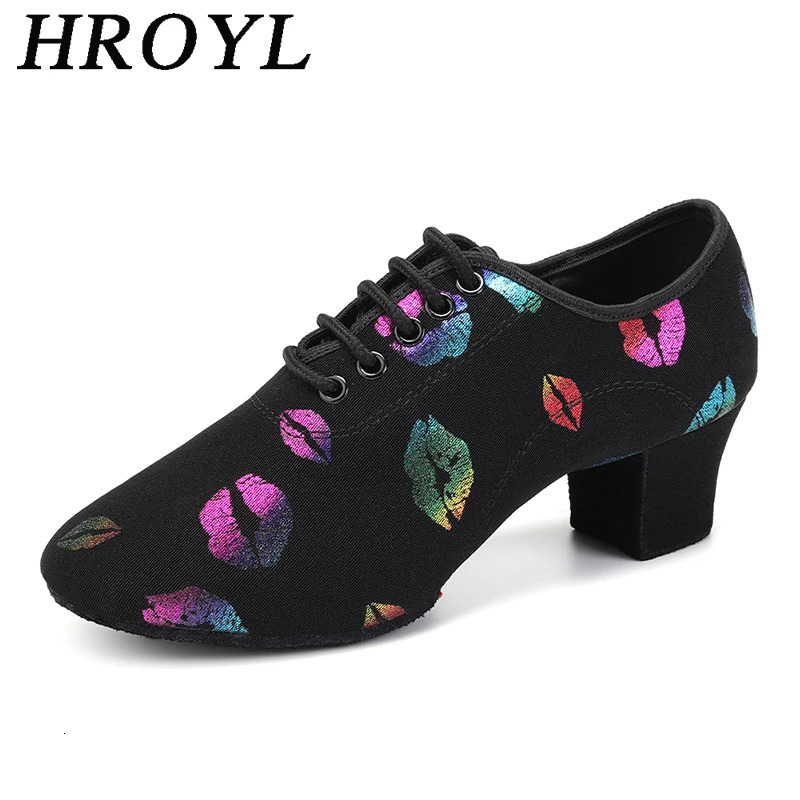 Dance hall shoes for women colorful lip patterns soft suede sole womens Latin dance shoes 5CM 3.5CM split high heels 241126