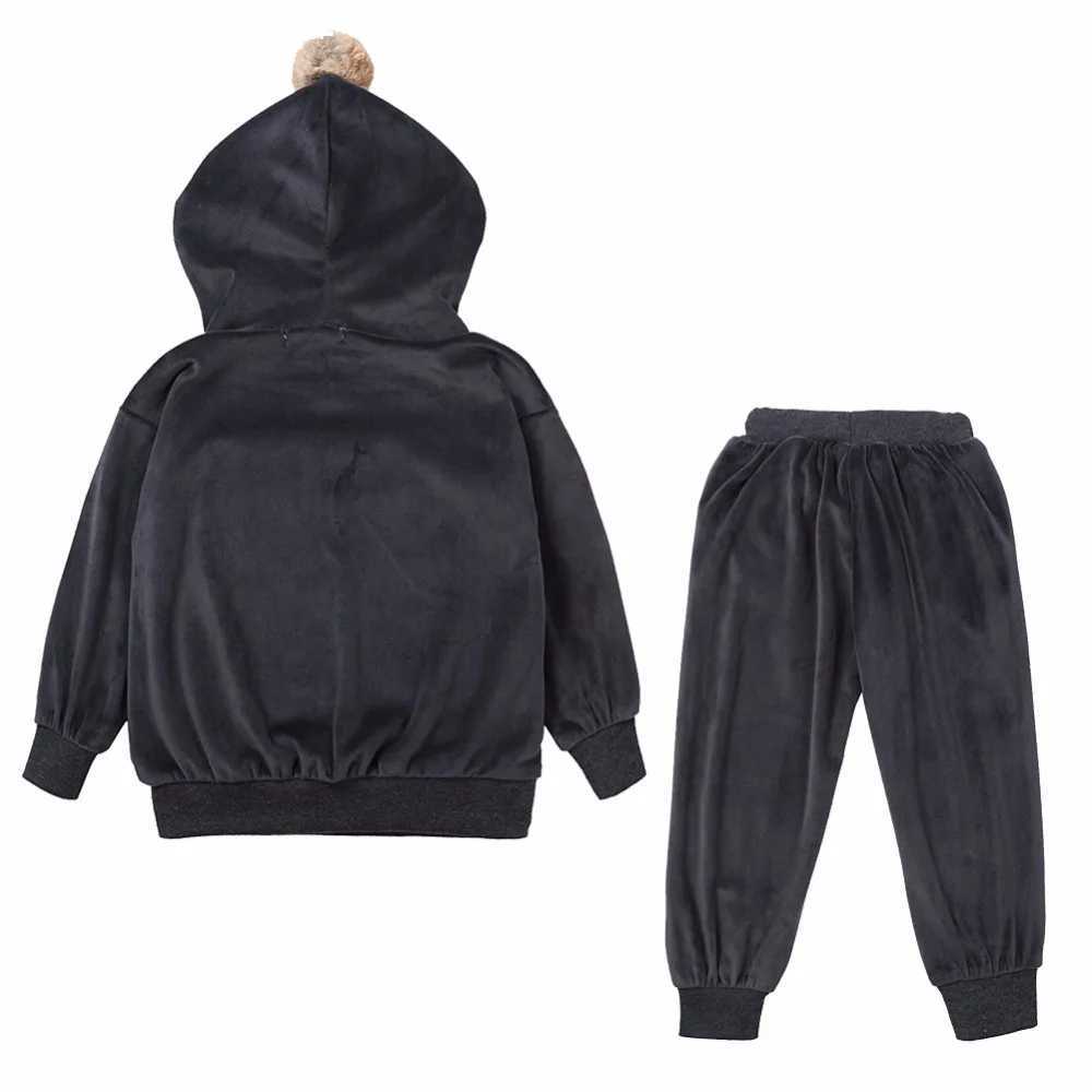 Clothing Sets New Spring Boys Clothing Sets Children Hooded Sweatshirt Pants Suits Baby Outfit Toddler Girls Covering Kid Velvet Warm Costume H241126
