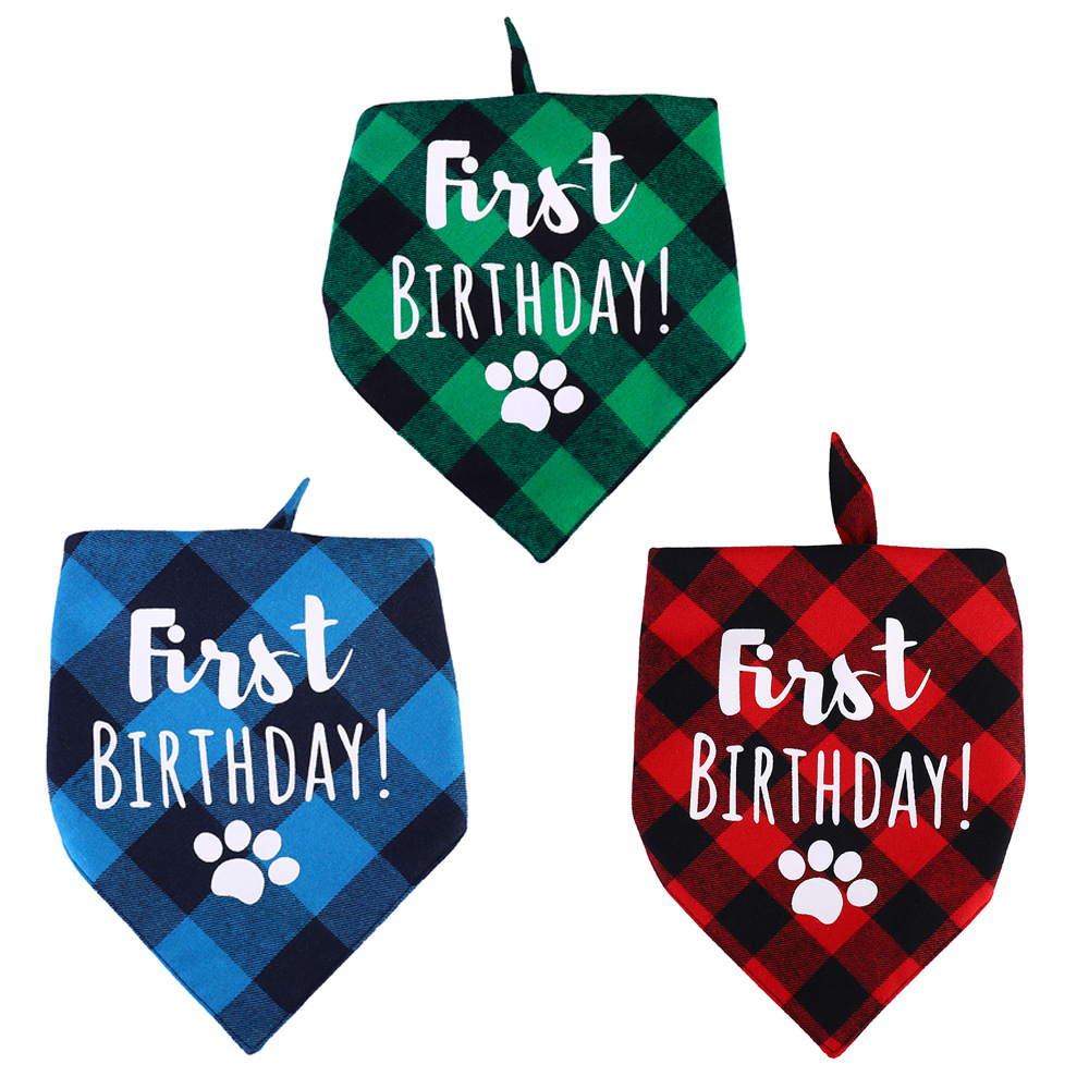 Hot Sale Promotional Gifts Custom Logo Pet Accessories Supplies Cotton Double Layer Printed Plaid Triangle Dog Scarf Bandana