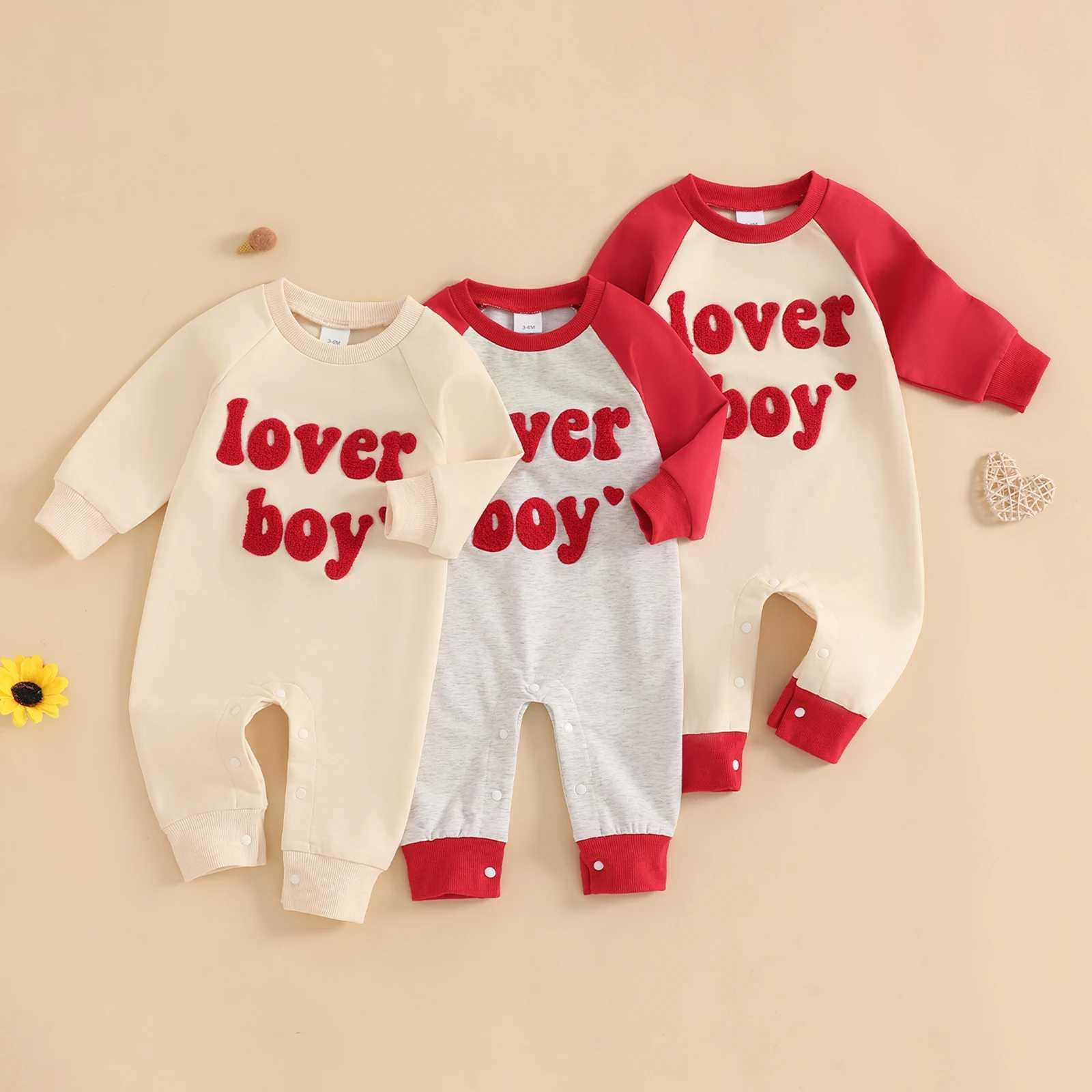 Clothing Sets Baby Boy Autumn Romper Valentine Day Clothes Letter Embroidery Contrast Color Long Sleeve O Neck Jumpsuit for Toddlers Infant H241126