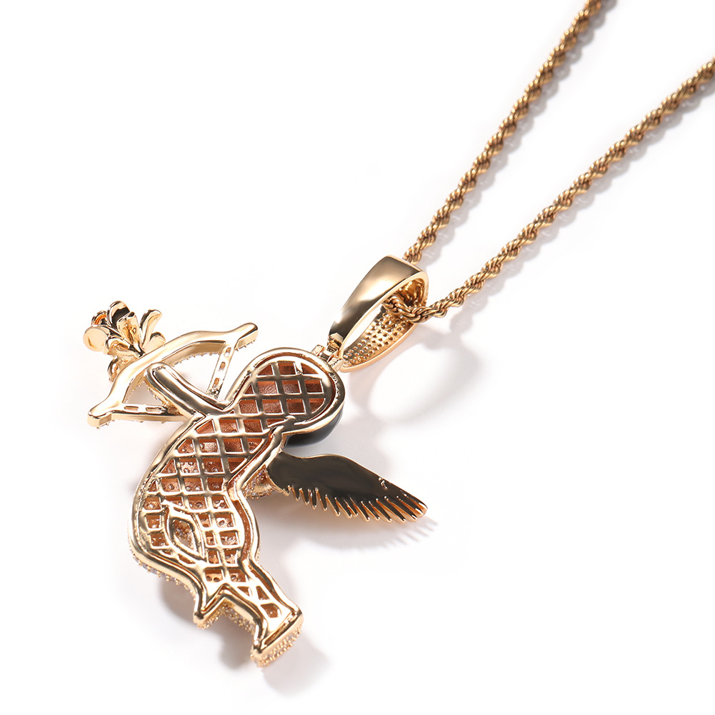 Hip Hop Rose Cupid's Arrow Pendant Necklace 5A Zircon Choker Couple Jewelry Valentine's Day Gift