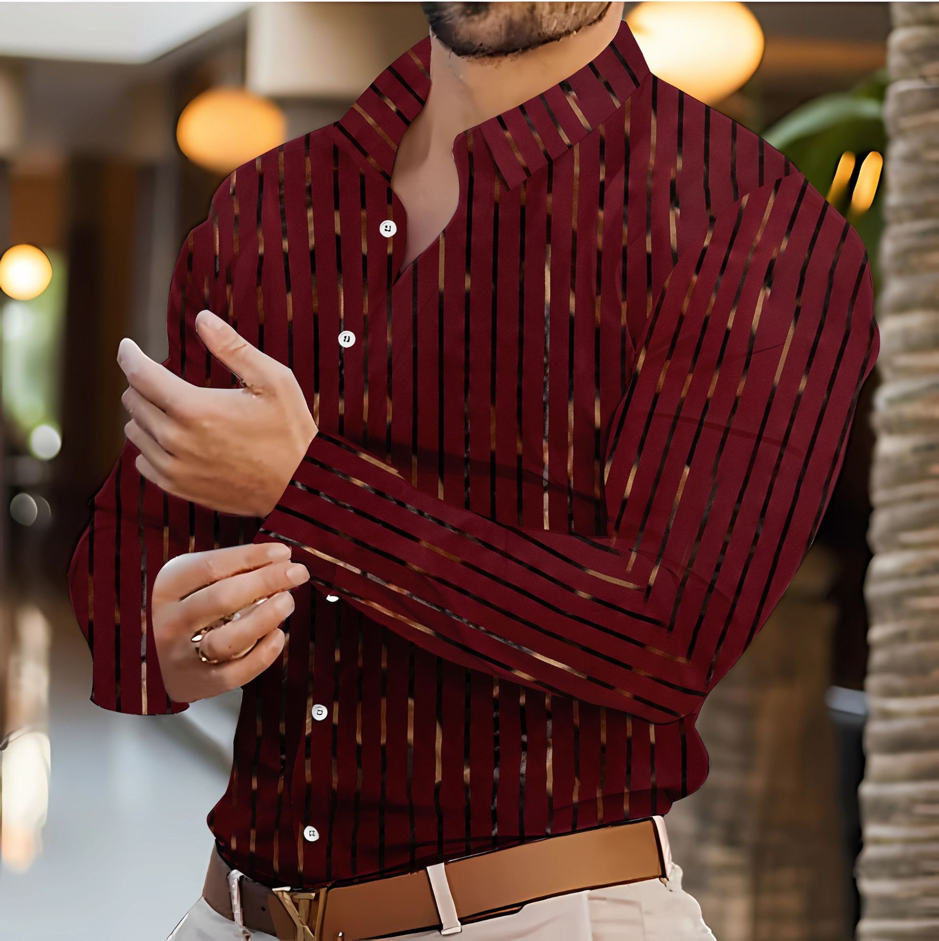 Mens Striped Tops Quality Casual Streetwear T shirt New Men Shirts Luxury Stylish Slim Fit Long Sleeve Dress Shirts Male Business Formal Dress Shirts 