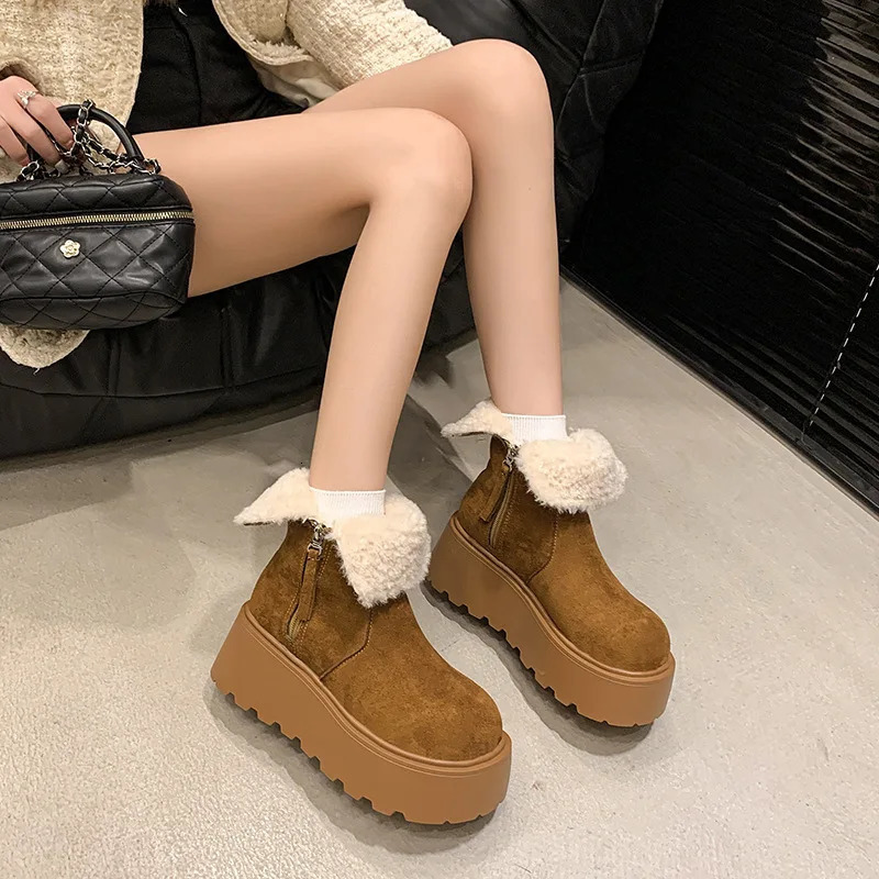 Snow Boot Womens Suede Cotton Boots Warm Women Flats Platform Shoes Winter Boots Ankle Short Plush Walking Chaussure Femme 241126