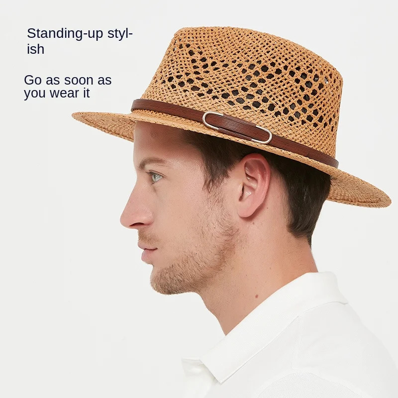 Fedora hat wide Brim mens beach straw hat Exquisite woven mesh hollow breathable cool womens summer casual hat 241125