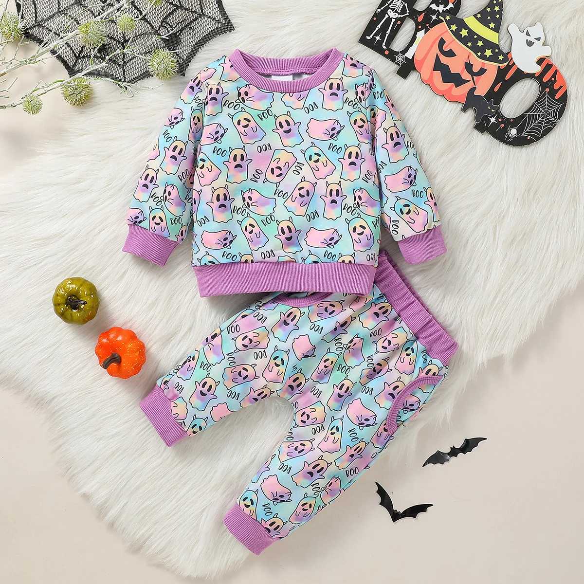 Clothing Sets Baby Cute girl Long Sleeve halloween Day printing Ghost autumn leisure toddler Outfits Clothes H241126