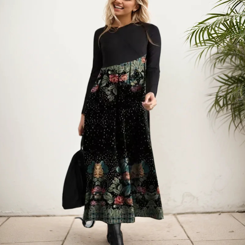 Fashion Women Shirt Dress Long Sleeve O Neck Chic Printing Dresses Autumn Female Casual Ladies Office 241112