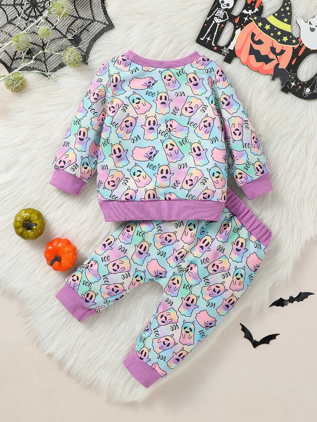 Clothing Sets Baby Cute girl Long Sleeve halloween Day printing Ghost autumn leisure toddler Outfits Clothes H241126