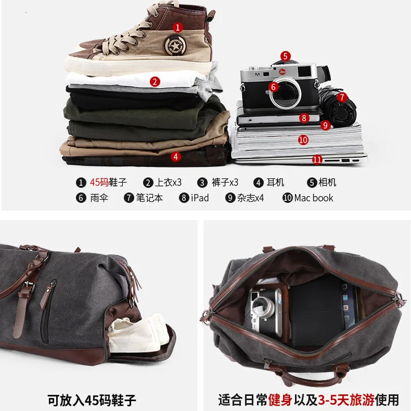 Retro Canvas Handbag Travel Bag Mens Fashion Trend Large Capacity Short Distance Travel Luggage Bag Shoulder Backpack Male 241114