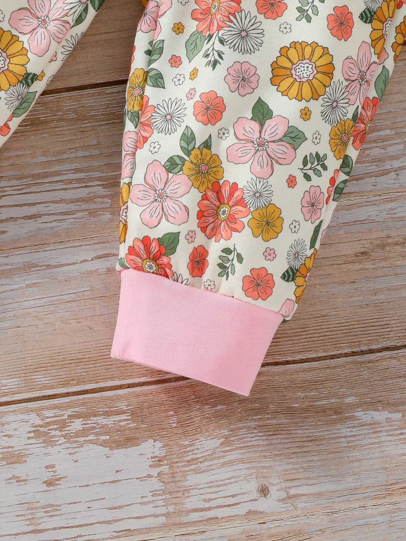 Clothing Sets 3Pcs baby Pink girl autumn casual and cute flower printing long-sleeve Hooded Sweatshirt + trousers Clothes +Headband H241126