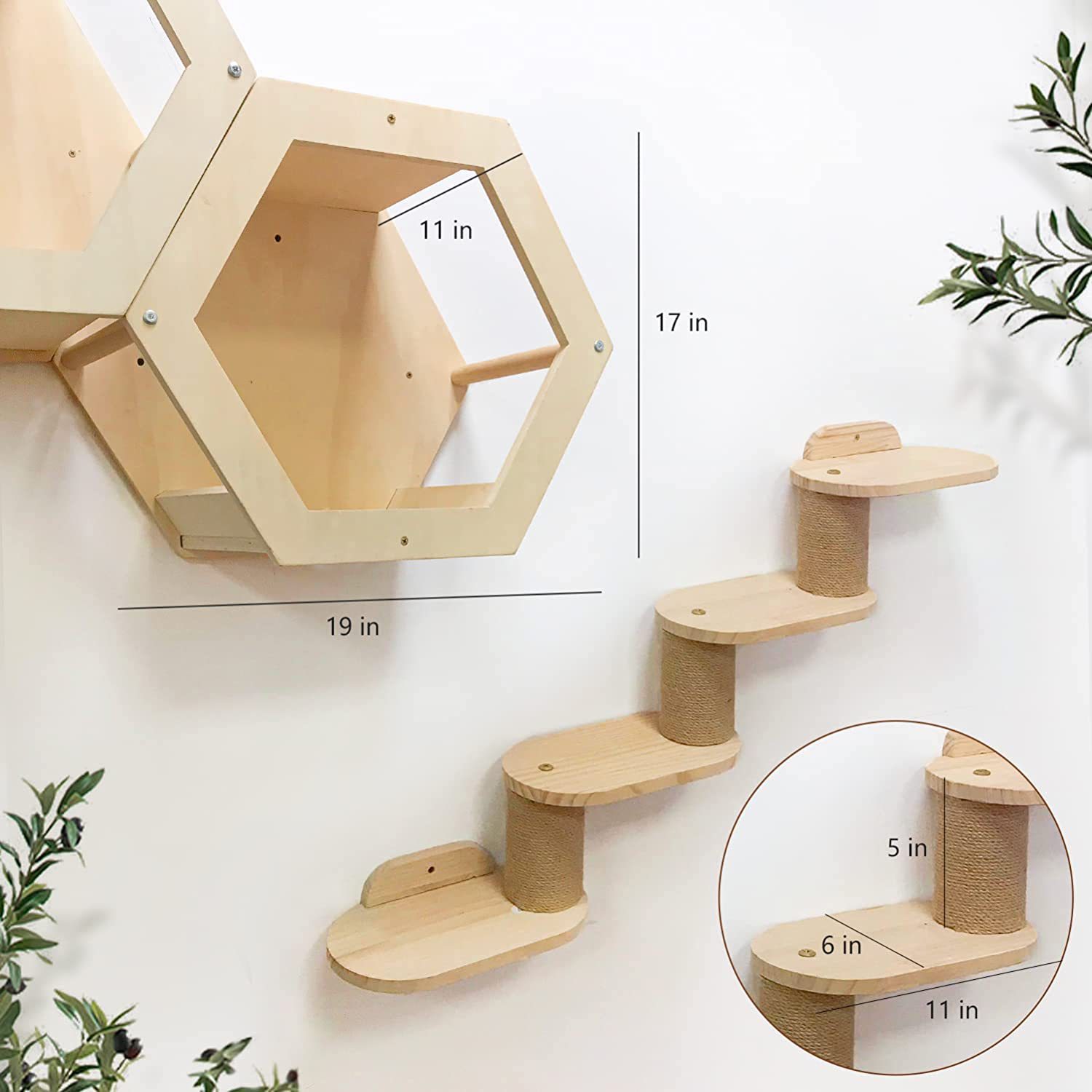 Indoor cat rack Hexagonal cat nest wooden wall-mounted cat apartment with ladder