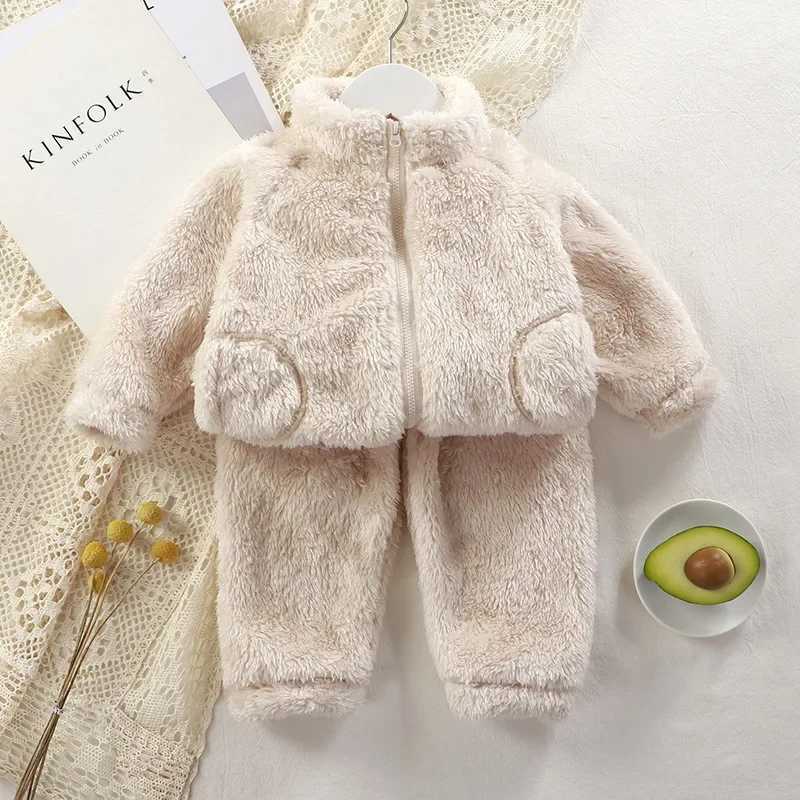 Clothing Sets 1-4 Years Baby Boy Girl Clothing Sets Autumn Fleece Sweatshirt + Trousers Toddler Kids Pajamas Warm Coat + Pant Baby Boy Outwear H241126