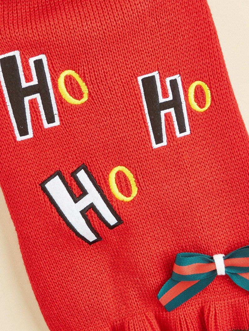 Christmas Pet Sweater Dress Cat Dog Clothes Autumn and Winter HoHo High Neck Bow Embroidery Skirt