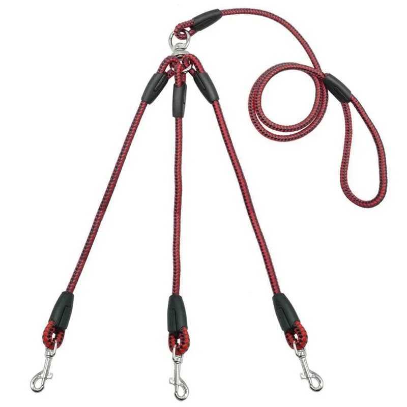 Adjustable nylon 3-way tangle free walking belt for three pairs of pet dogs with lead and paddle soft handle separation for 3 seconds lead M241125