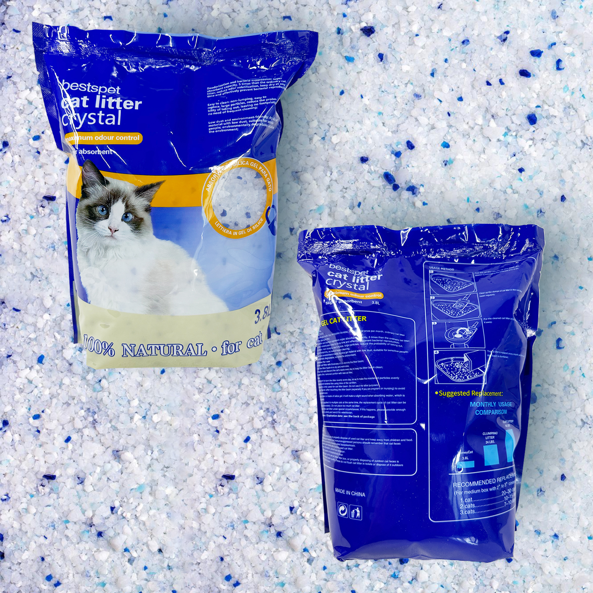 Wholesale BSCI Cat Litter Sand OEM Safe Premium Good Adsorbability Silica Gel Crystal Cat Litter