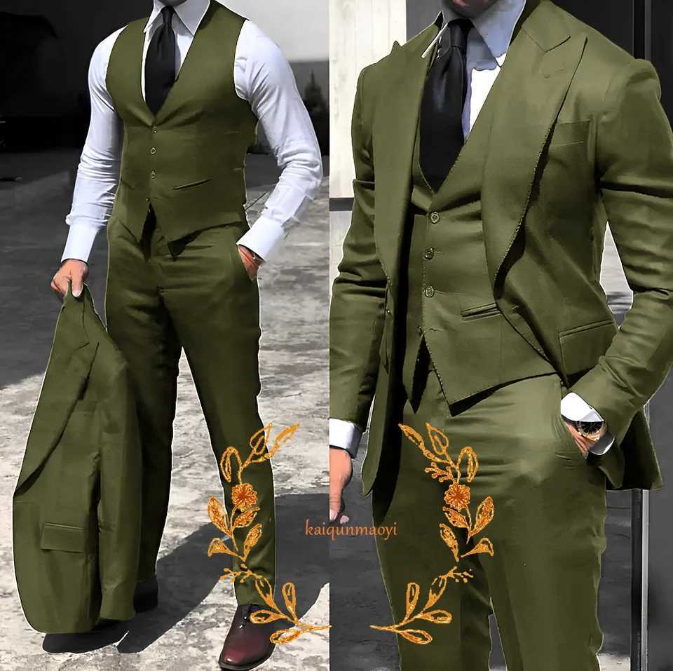 Grey business mens 3-piece jacket pants vest formal office uniform slim and elegant mens clothing XS-5XL X241126 - view 4