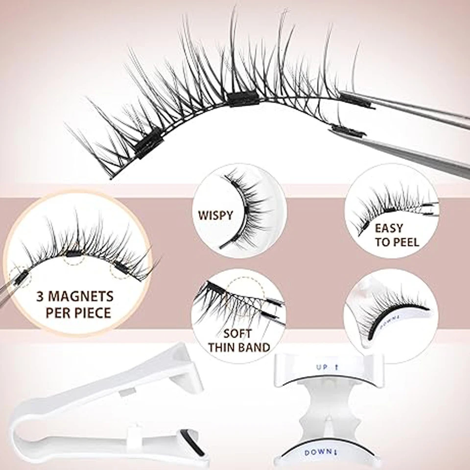 Magnetic Eyelashes without Eyeliner - Reusable Dual Magnetic lashes Looking Natural No Glue 3D False Eyelashes Kit Applicator 241125