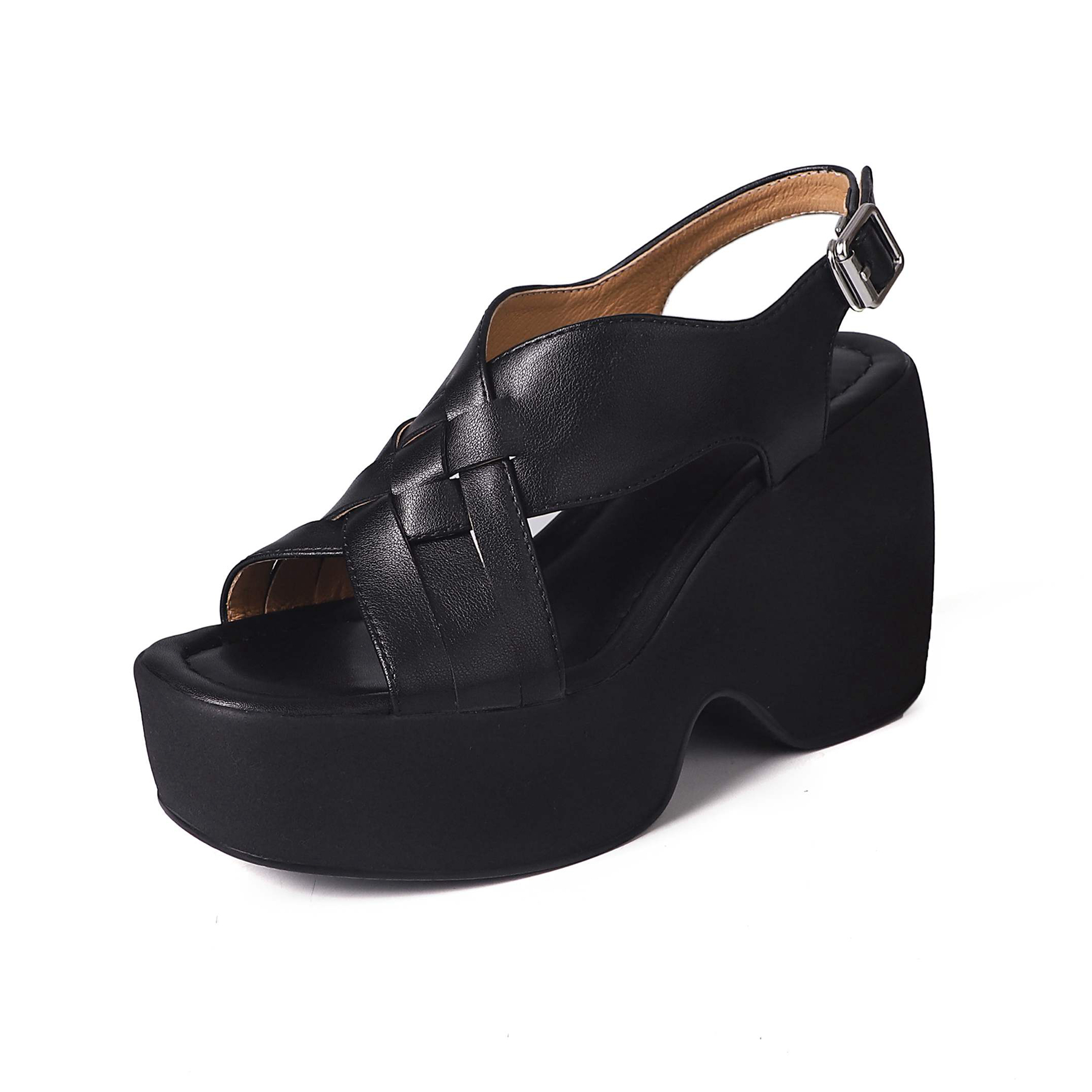Krazing Pot Cow Leather Thick Bottom Summer Shoes Peep Toe Office Lady Super High Runway Casual Platform Women Sandals