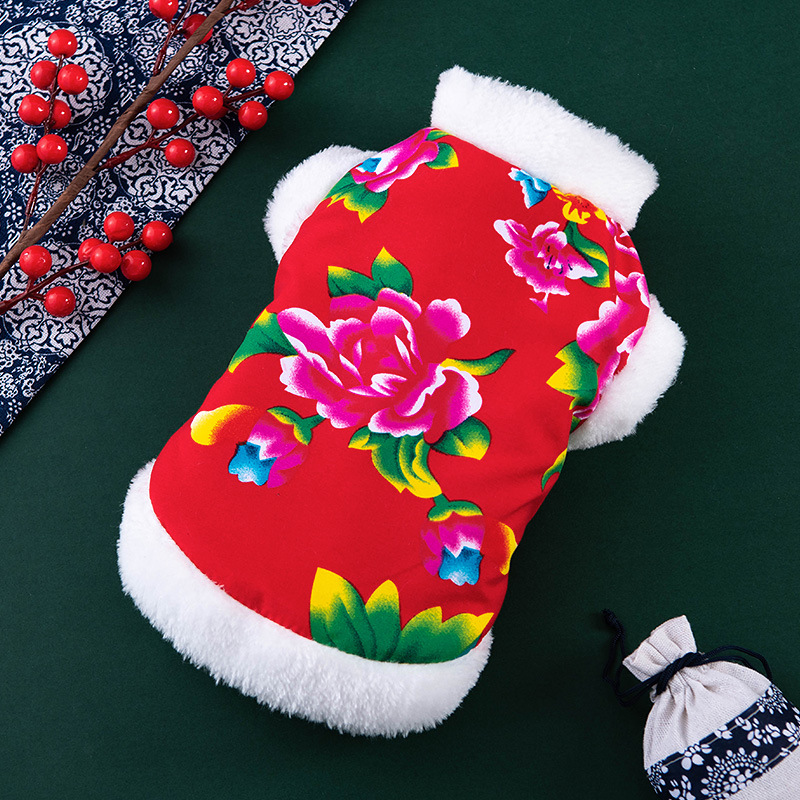 Autumn Winter Thickening Plush Coat traditional Chinese garments for Small Dogs Puppy T-Shirt Fleece Pullover Pet Clothing