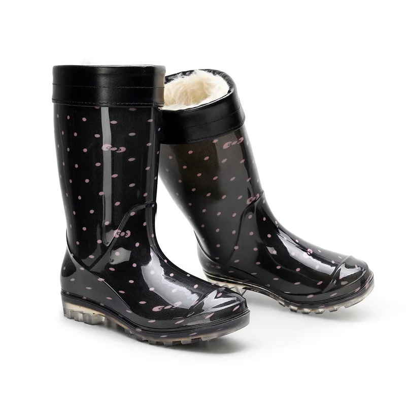 Comemore Warm Rain Shoes Womens Striped Fashion Water Shoes Plush Rubber High Rain Boots Womens Winter Galoshes Red Free Delivery 241126
