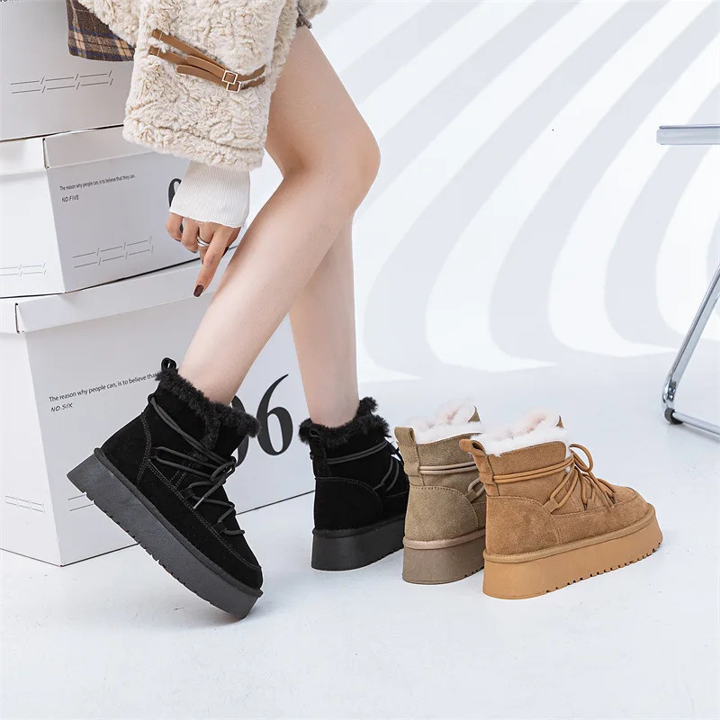 Arrival Genuine Leather Women Warm Fur Snow Boot Thick Bottom Warm Winter Ankle Boots for Women 241125
