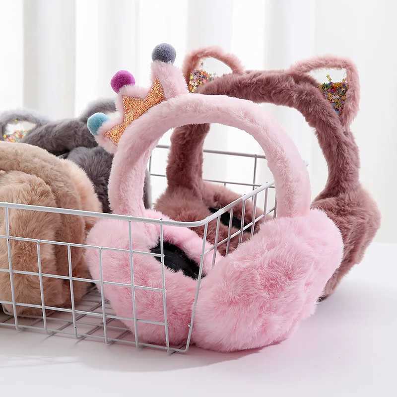 Cartoon Flowing Sand Cat Ears for Autumn and Winter Warm Plush Windproof Cute Folding Earrings W241126