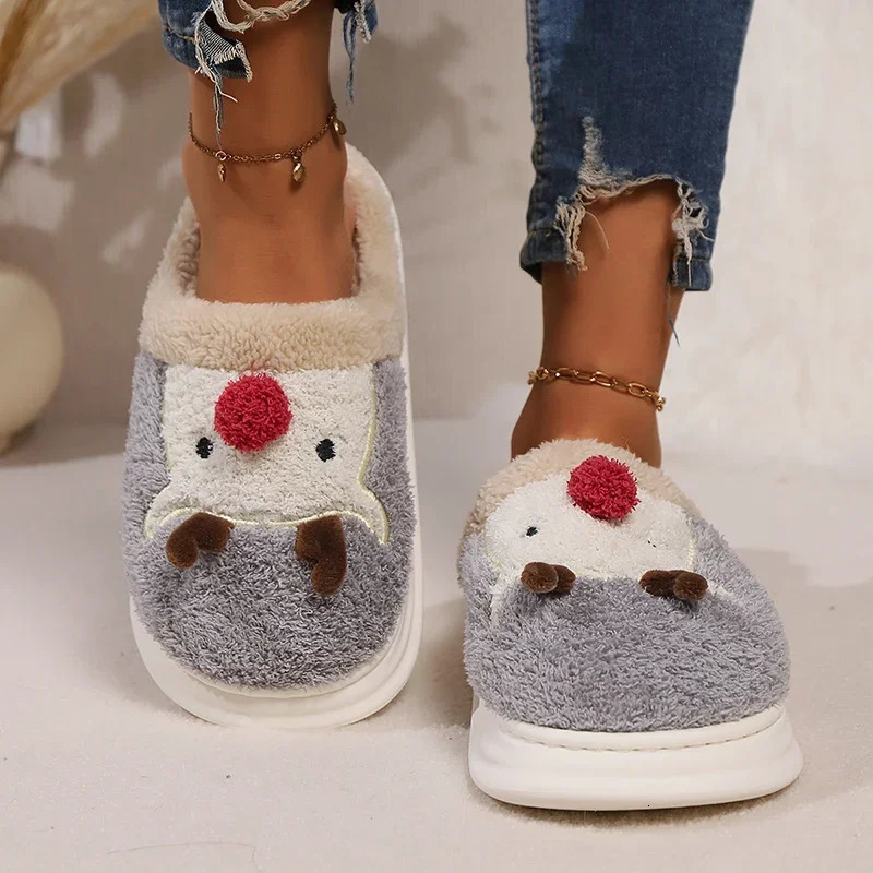 Christmas Elk Home Plush Slippers Women Winter Comfort Soft Sole Indoor Slides Woman 2025 Non-Slip Warm Cotton Shoes Slippers 241126