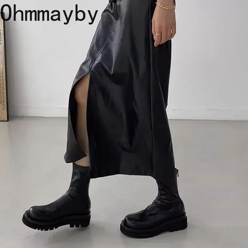 Chunky Heel Women Elastic Short Boots Fashion Back Zippers Shoes Autumn Winter Platform Flats Ladies Ankle Booties 241114