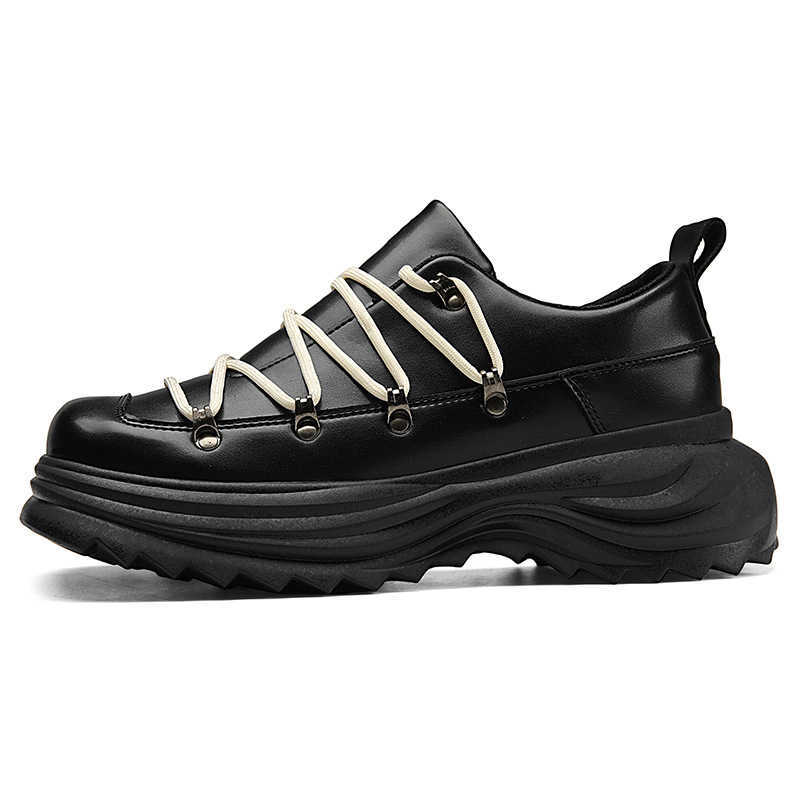 High Quality Internet celebrity niche design strap leather shoes mens trendy ins big head low top thick sole dad shoes fashionable mens shoes T241126