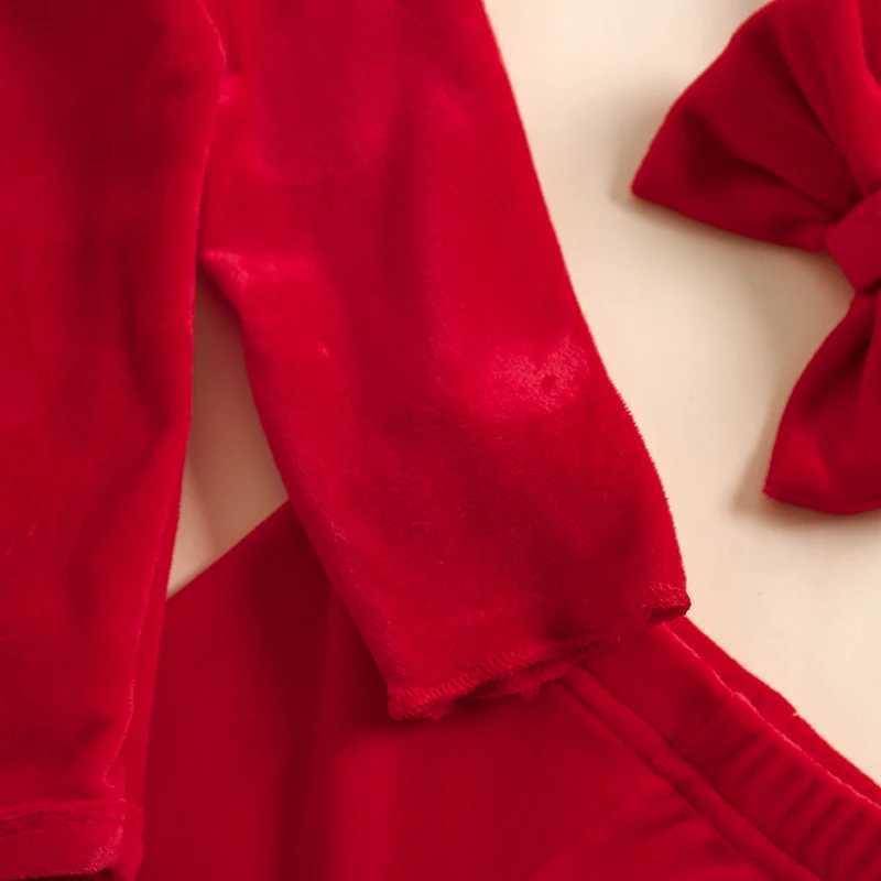 Clothing Sets Infant Girls Winter Holiday Ensemble Velvet Jumpsuit with Bell Bottoms and Matching Headband Set Baby Apparel H241126