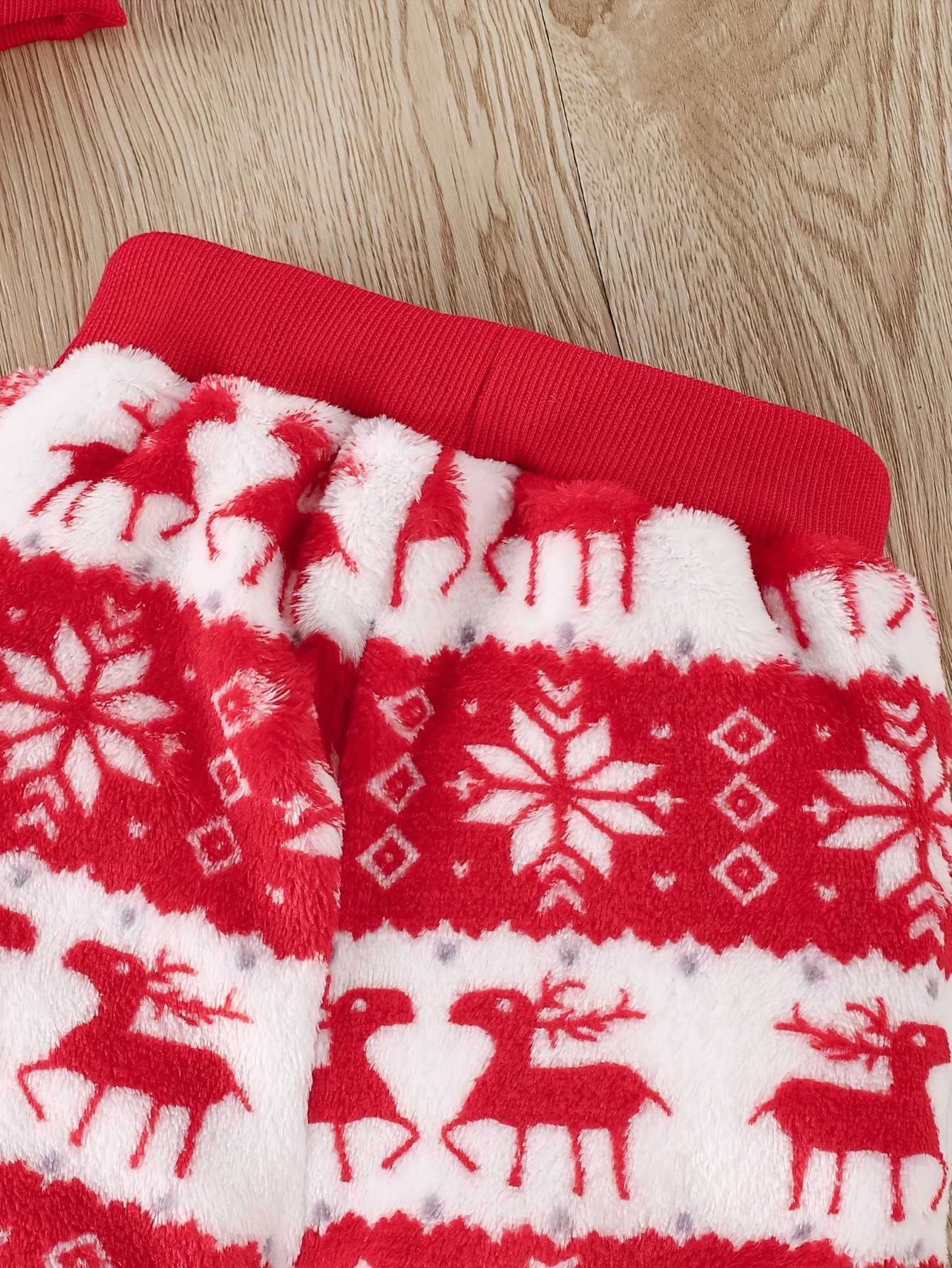 Clothing Sets Christmas 3 Piece Autumn And Winter Cute Comfortable Soft Warm Baby Flannel Round Neck Long Sleeve + Trousers + Hat Set H241126