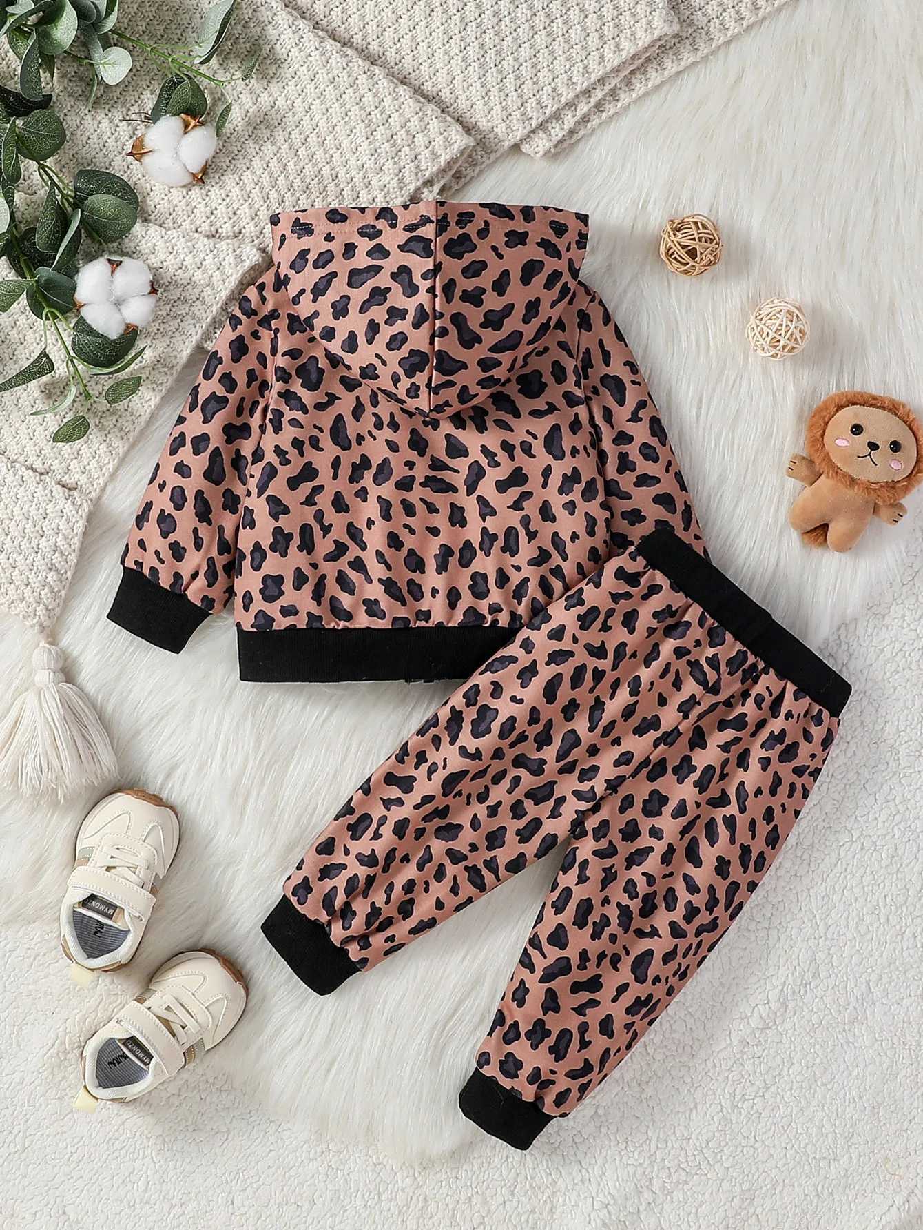Clothing Sets Baby Girls Spring Fall Clothes Set 6m-3Y Toddler Long Sleeve Hoodies Leopard Long Pants Infant Casual Outfits H241126