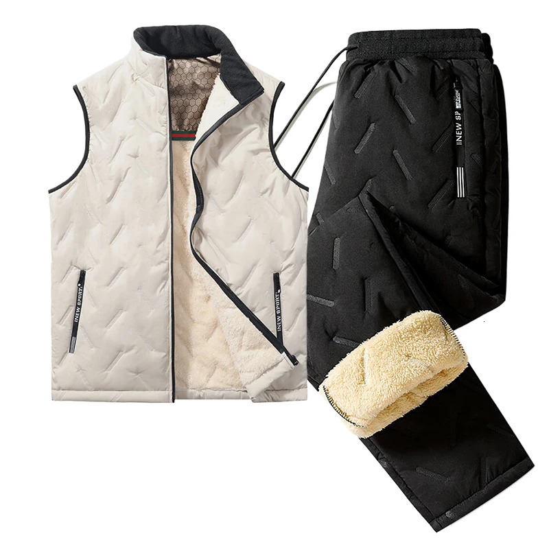 Winter wool mens track suit 3-piece set warm vest jacket pants graphene heating sports pants thick Plus size 8xl 241126