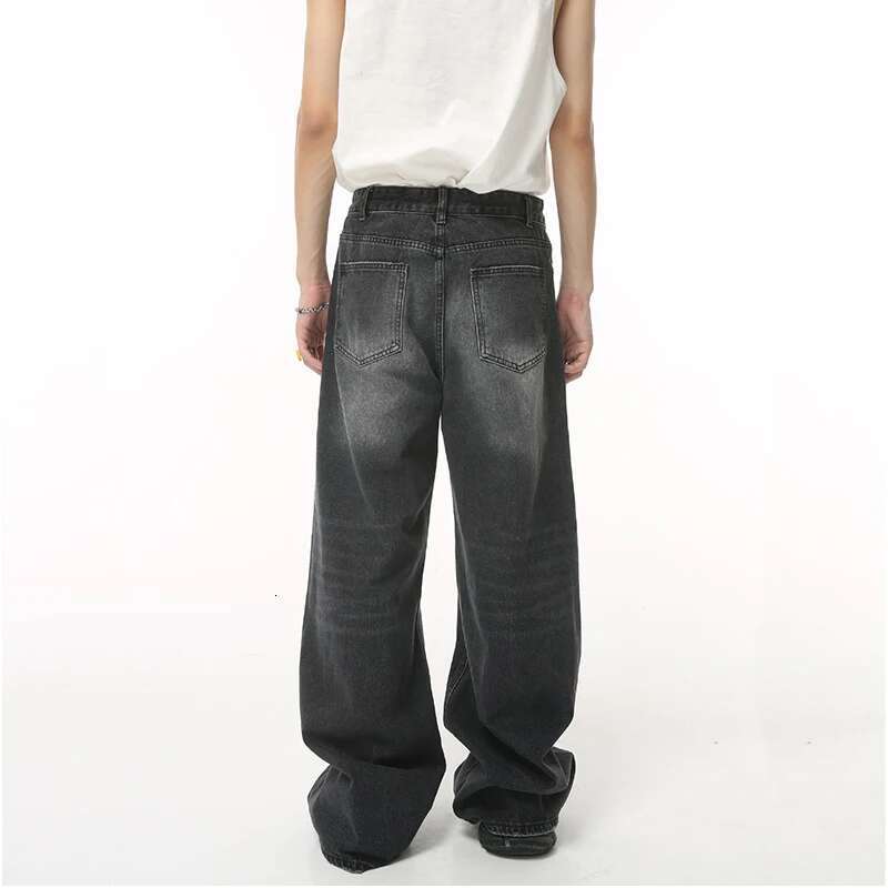 Rindu Streetwear Vintage Y2k Men's Jeans Black Baggy Trousers New Wide Leg Denim Hip Hop Haruku Distressed Straight Pants